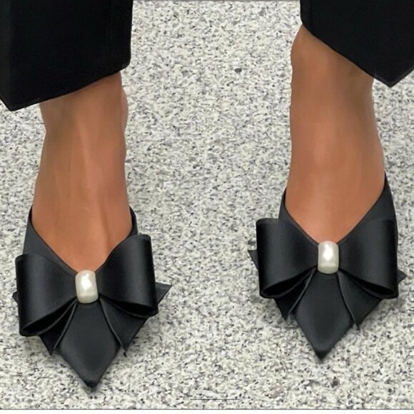 ZARA FAUX PEARL BOW HEELED MULES